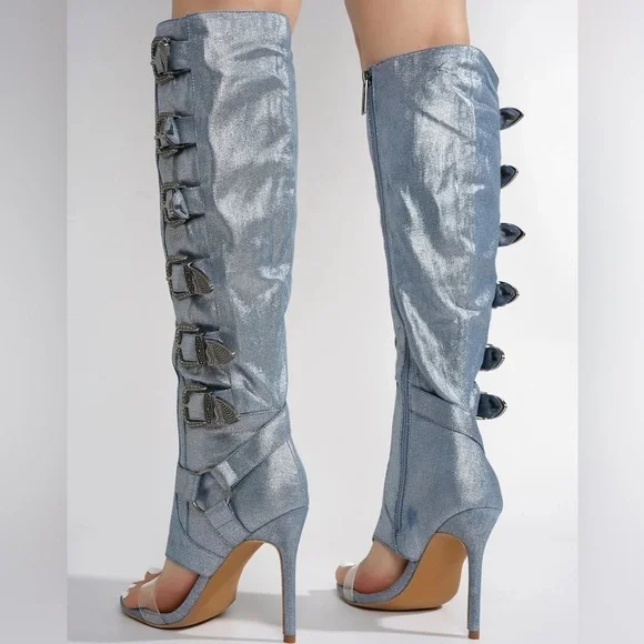 NEW Open Round Toe Heel Boots - Picture 2 of 5